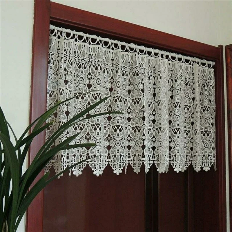 Пасторальная геометрия, вязаные крючком полые короткие шторы для кухни, ручные шторы, белые цветы, кружевные полузанавески #   A112