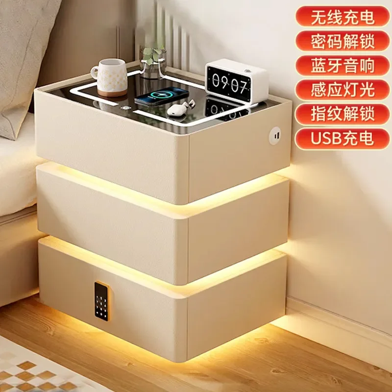 Modern Smart Bedside Table Wireless Charging Solid Wood Nightstand Small Storage Light Luxury Bedroom Side Table