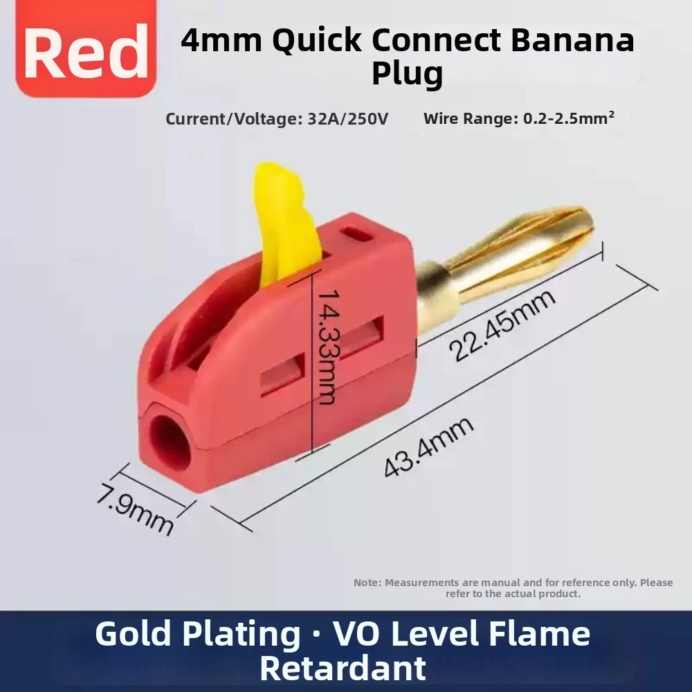 1/10pcs 4mm Diameter Banana Plug Connector 32A Rating No Weld Required High Current Banana Plug Solderless Design