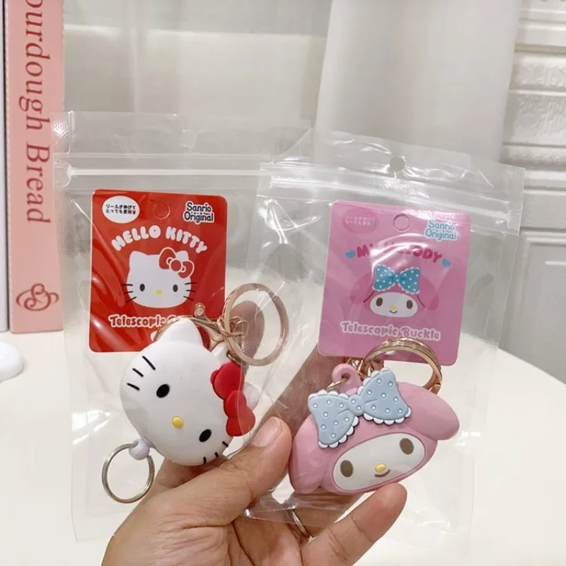 Sanrio Hello Kitty Cinnamoroll Keychain Cute Cartoon Three-dimensional Head Shape Easy-pull Buckle Adjustable Key Chain Pendant