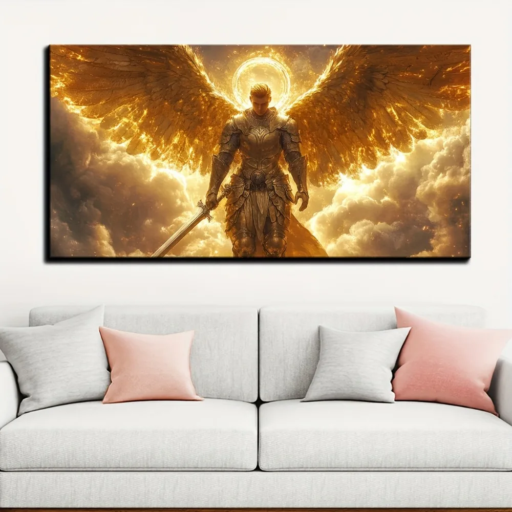 Archangel Canvas Painting - Great Sword design,suitable for living room,bedroom,office,etc.,1.5 inch thick pine solid wood frame