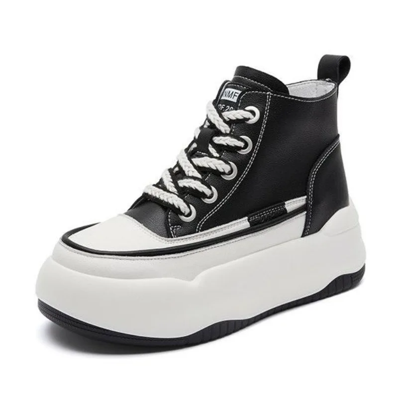 

Высококачественные брендовые женские ботильоны 6 см, зима-осень, массивная обувь из натуральной кожи, женские кроссовки на платформе, увеличенные высоты, ботинки на танкетке