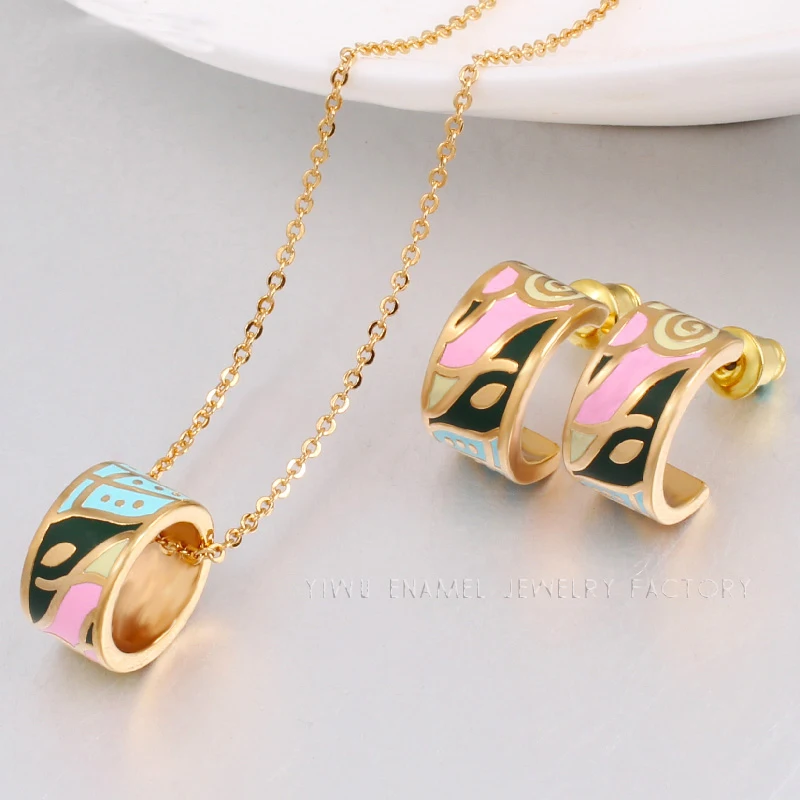 Color Culture New Brand Exclusive Color Costume Jewelry Sets for Women Elegant Classic Enamel Necklace Earring Mother Gift