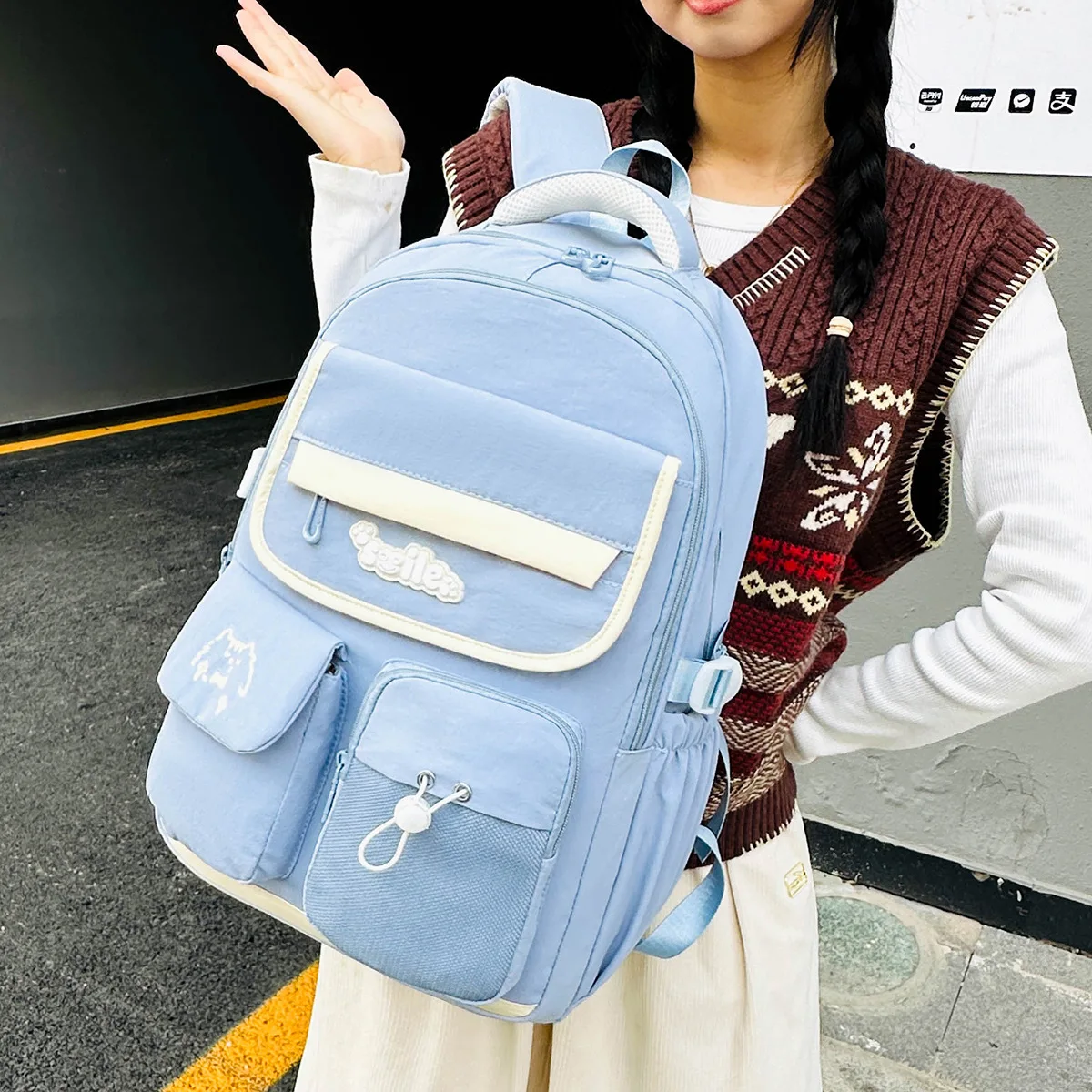 Large Capacity Nylon School Backpack for Girls, Waterproof Student Backpack for Primary & Middle School Women's backpack