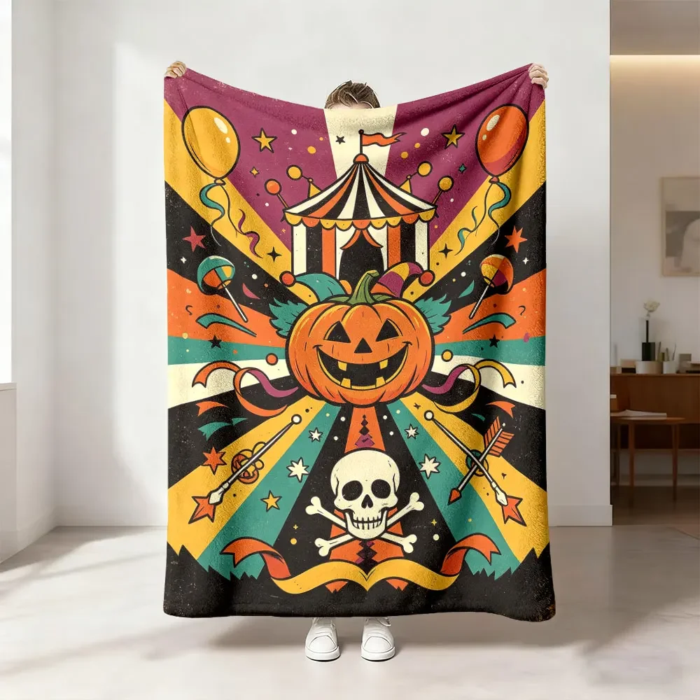 Spooky Halloween Pumpkin Skull Carnival Throw Blanket Cozy Fall Decor for Autumn Party Gifts