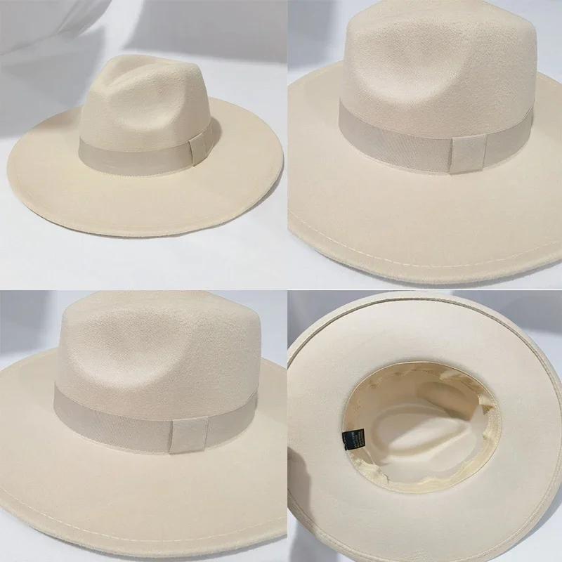 Fedora Hats for Women New 9.5cm Wide Brim Dress Men Caps Felted Hat Panama Church Wedding Ribbon Band Men Hat Sombreros De Mujer