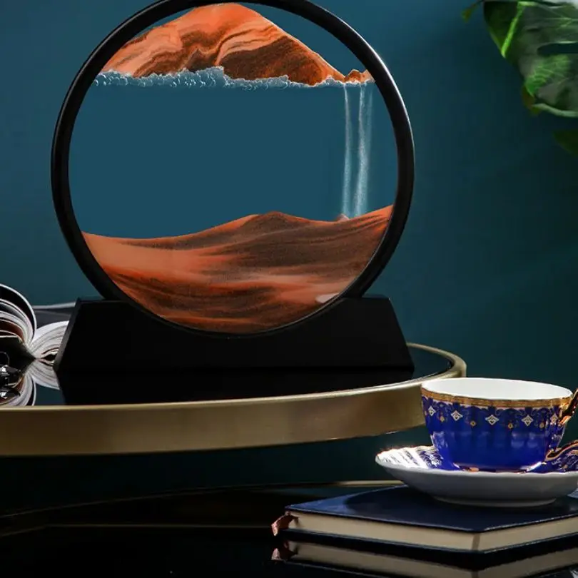 3D Sandscape Moving Sand Art Picture Quicksand Craft Round Glass Deep Sea Liquid Hourglass Flowing Sand Painting Home Decor Gift