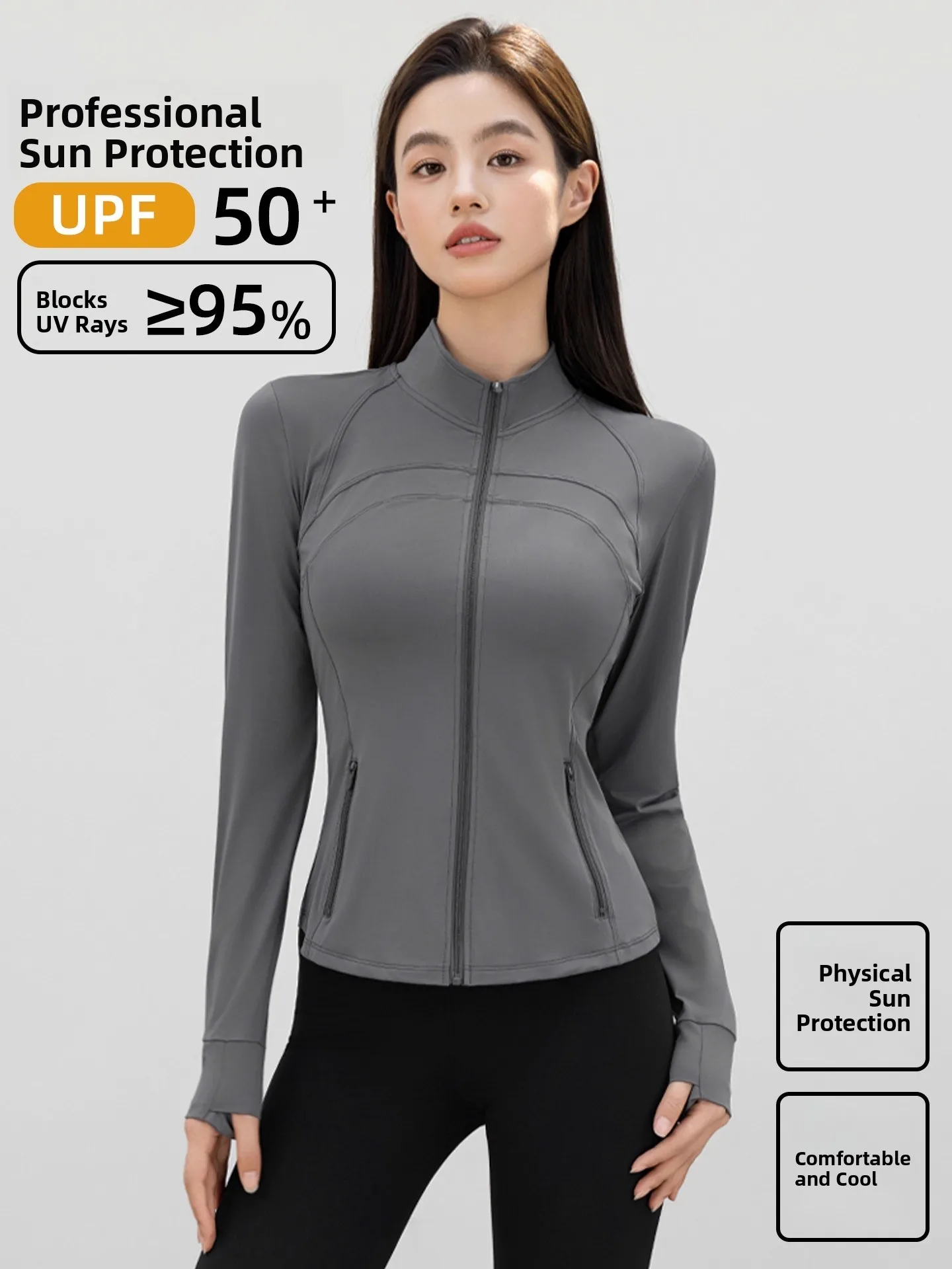 

Женский спортивный топ Slim Fit с защитой от УФ-излучения, новинка лета 2025, для йоги и фитнеса, с длинным рукавом, на молнии, дышащий