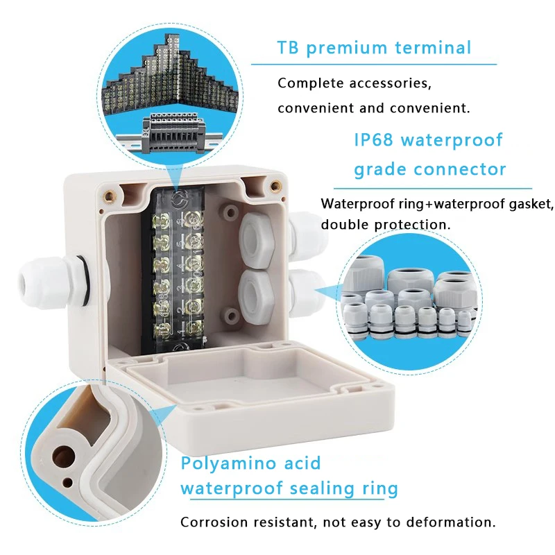 Outdoor Plastic Distribution Enclosure Case Waterproof Terminal TB series Junction Box Home Monitor Electric Cable Branch Box