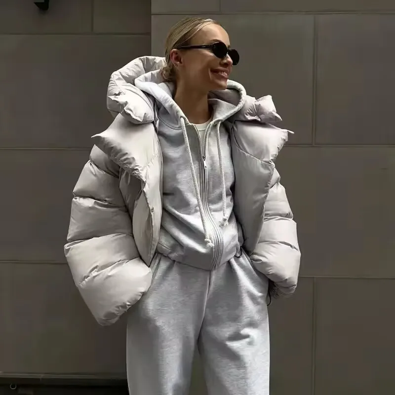 

Fashion Women Thick Parka Coat Elegant Warm Long Sleeve Thickened Down Jackets Winter Tops Hooded Pocket Padded Jacket Clothes