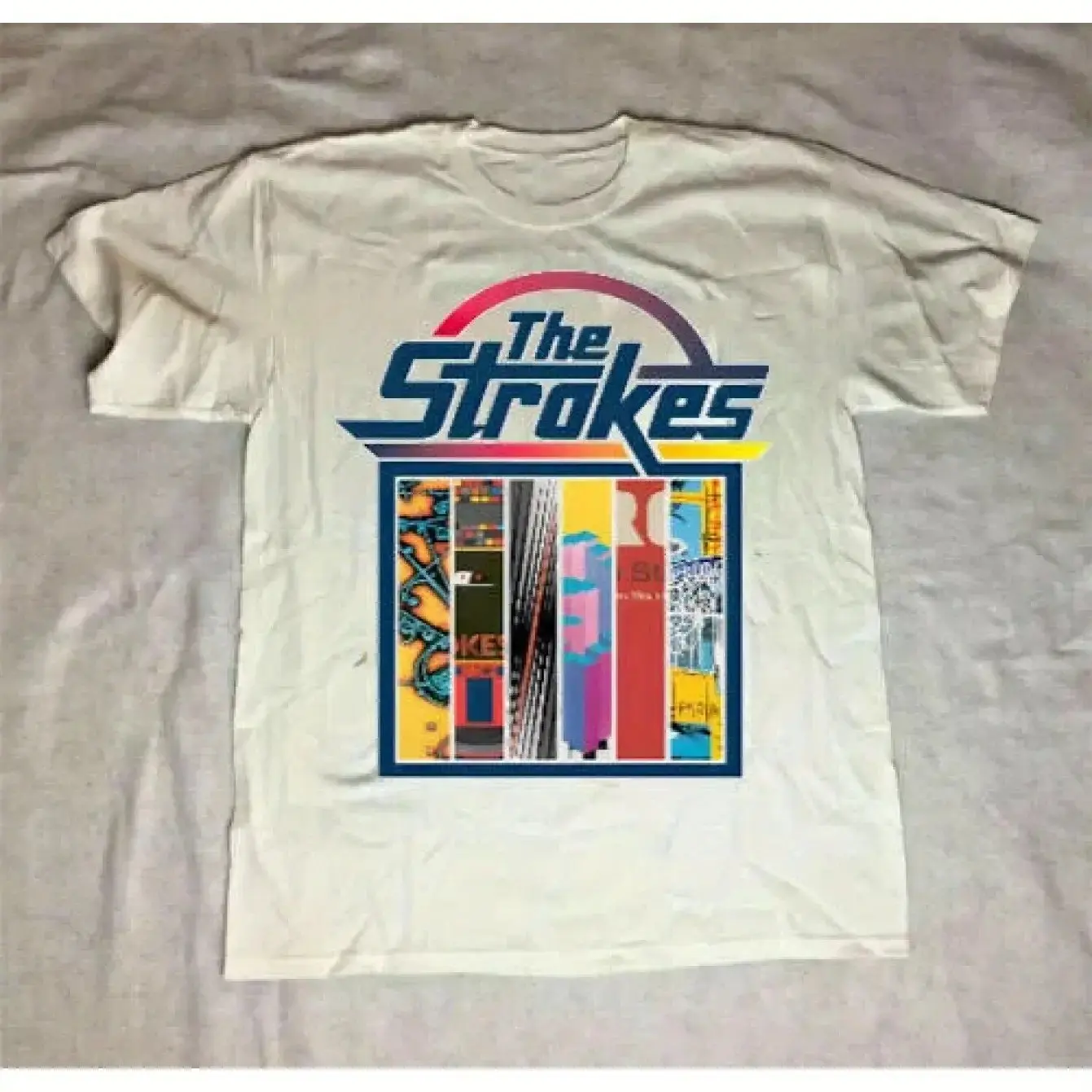 Men's The Strokes Band Vintage 90s Rock Tour T-Shirt Official Album Cover Graphic Tee with Is This It & Room on Fire Designs