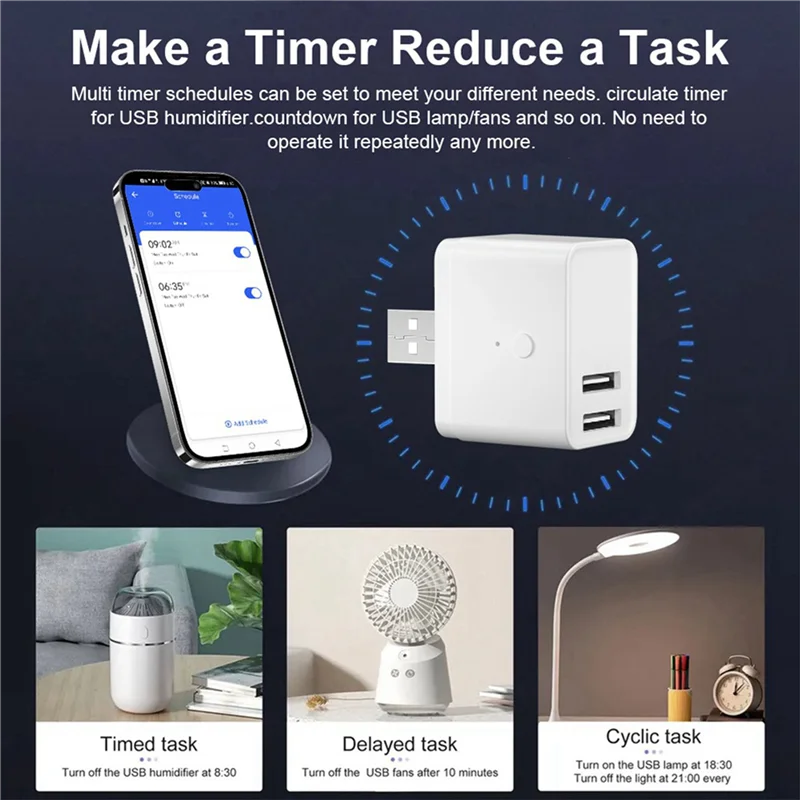 AT19-2X Tuya Smart Wi-Fi USB-адаптер-переключатель 5 В Mini 2 USB-адаптер питания Smart Life Control для Alexa Google Yandex Alice
