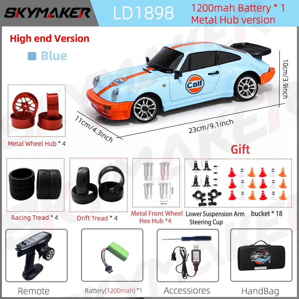 Skymaker LDRC 1/18 RC Drift Auto LD1898 911 Modus 2,4 GHz met Gyroscoop on-Road Legering Body Shell Racewagen voor Kinderen Geschenken