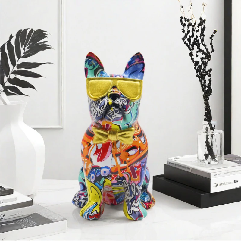 سطح المكتب تماثيل صغيرة على شكل حيوانات الكتابة على الجدران الفرنسية البلدغ التماثيل الراتنج اليدوية المنحوتات لمكتب غرفة المعيشة المنزلي ديكور صديق هدية