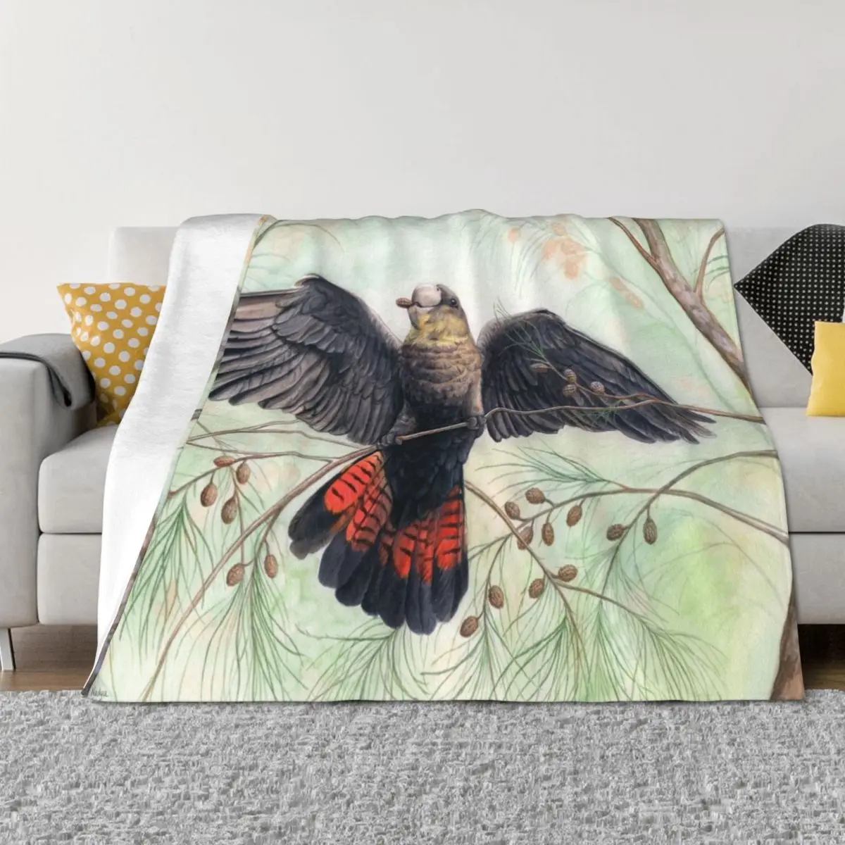 

Glossy Black Cockatoo art by Nadya Neklioudova Throw Blanket Blankets For Sofas Hairys blankets ands Bed linens Blankets