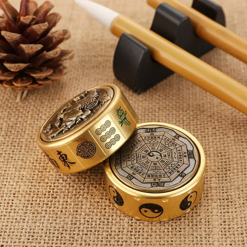 Brass Fidget Spinner Mahjong Tai Chi Gossip Pattern Metal Hand Spinner Antistress Adult Fidget  Stress Relief