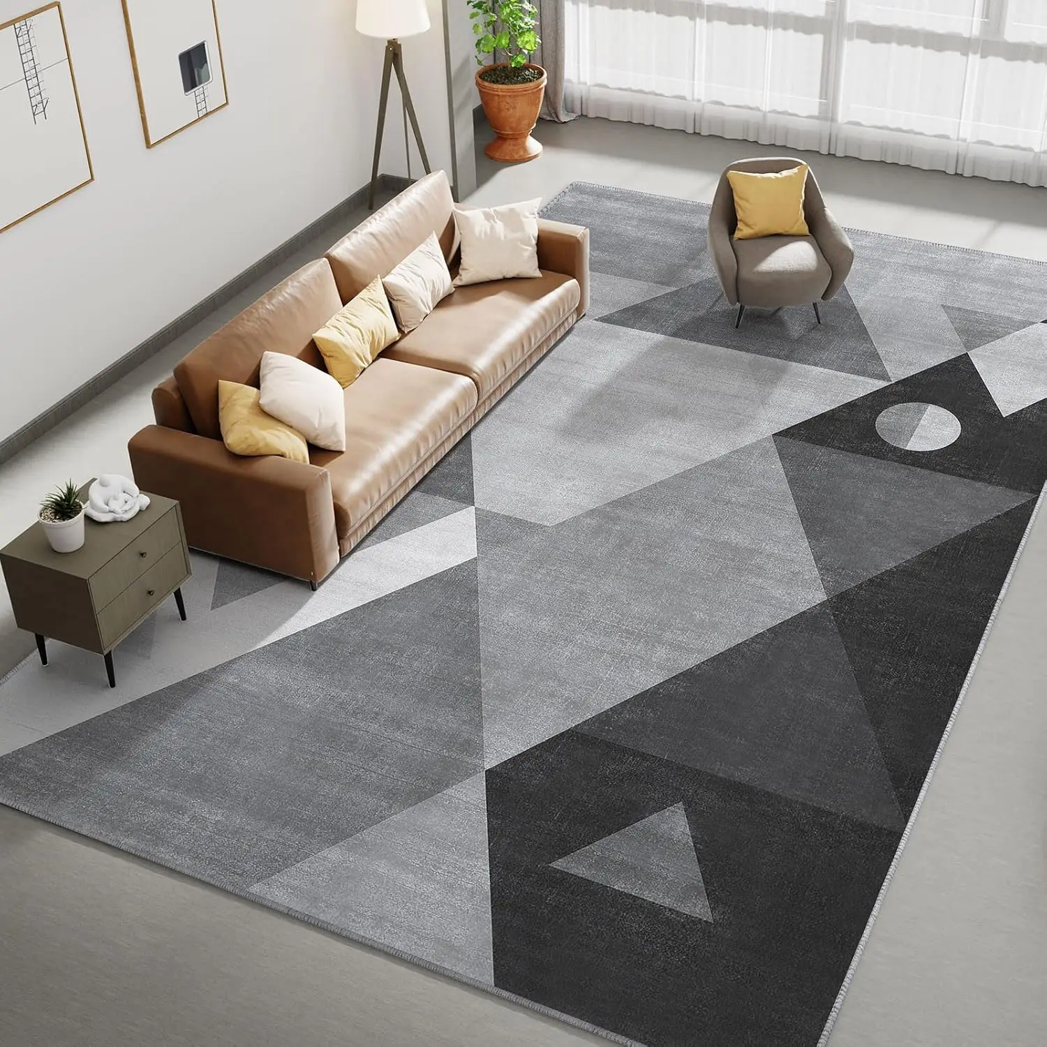 

Modern Geometric Area Rug 5x7, Machine Washable Soft Non-Slip for Living Room Bedroom - Grey