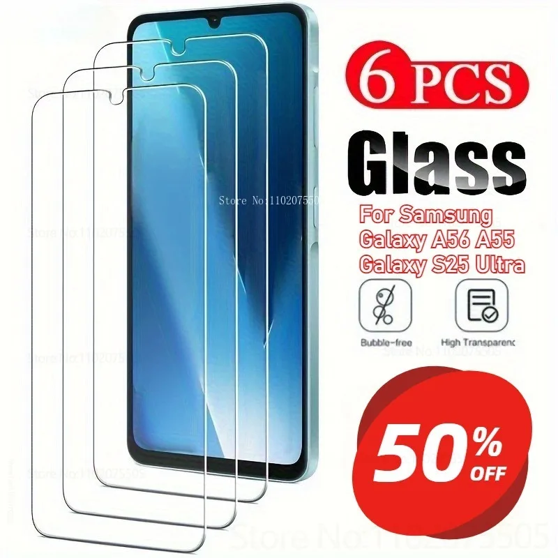 

6Pcs High-definition Tempered Glass for Samsung Galaxy A55 A56 5G A53 A50 A52 Screen Protectors S25 Ultra S24 Plus Full Coverage