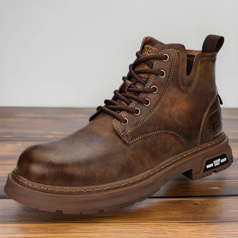 

Boots Men's 2025 Autumn/Winter New Mid Top Men's Boots with Velvet Warm Soft Bottom Work Clothes Boots Short Boots