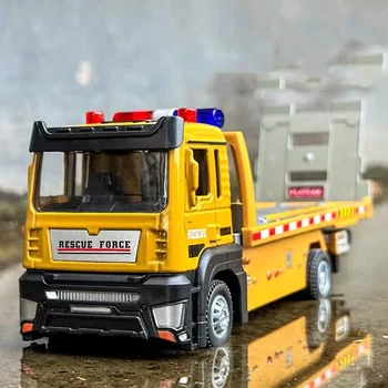 1:32 inżynieria płaska przyczepa miniaturowy model samochodu zabawki Diecast pojazdy ze stopu wycofać dźwięk Model światła prezent na boże narodzenie dla chłopca