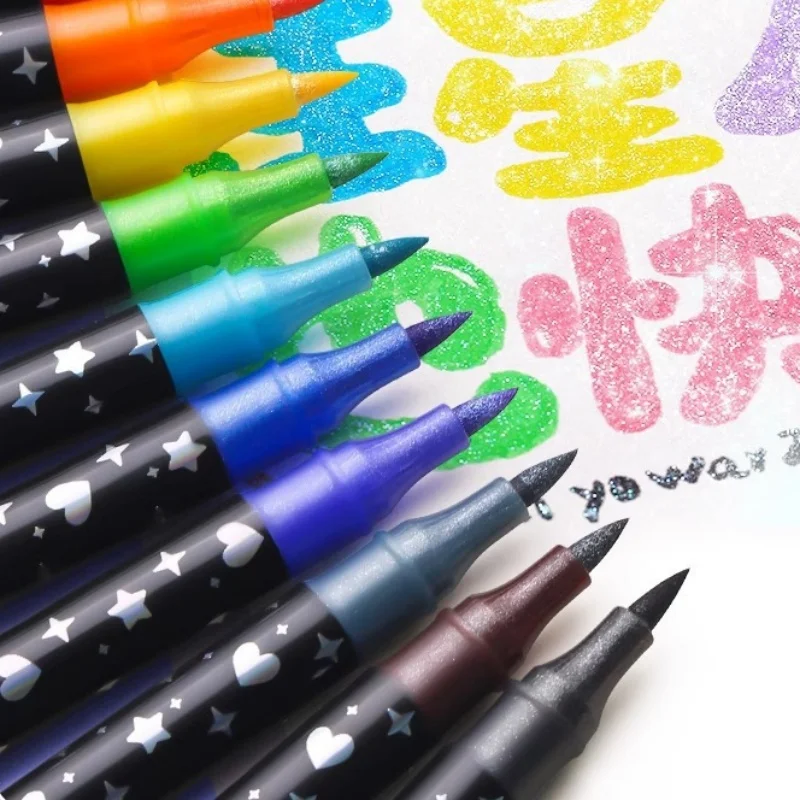 مجموعة أقلام تحديد ذات طرف مزدوج لامع من Kawaii مكونة من 24/48 لونًا وأقلام فرشاة ألوان مائية لرسم اللوازم الفنية المدرسية #3