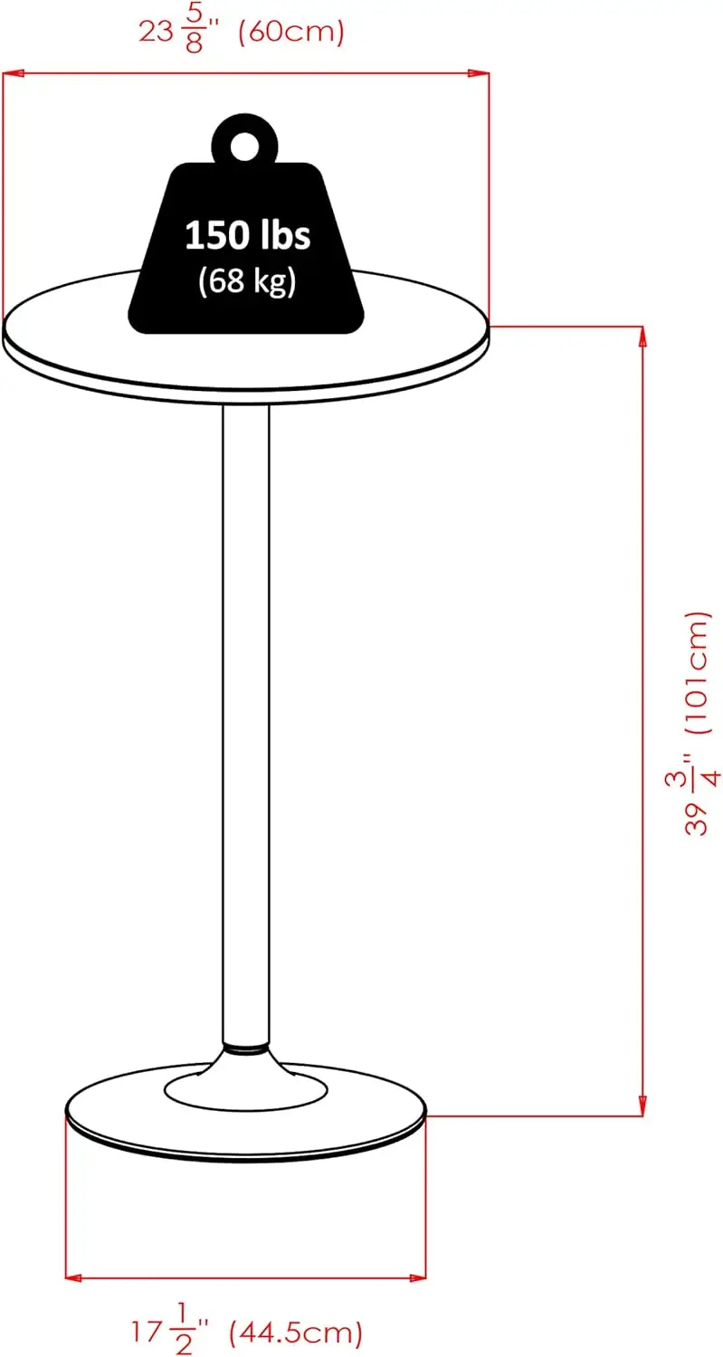 Table de pub ronde en obsidienne avec pied et base noirs, dessus de 23.7 pouces, 39.76 pouces, recommandé, nouveau, paquet de 1, États-Unis