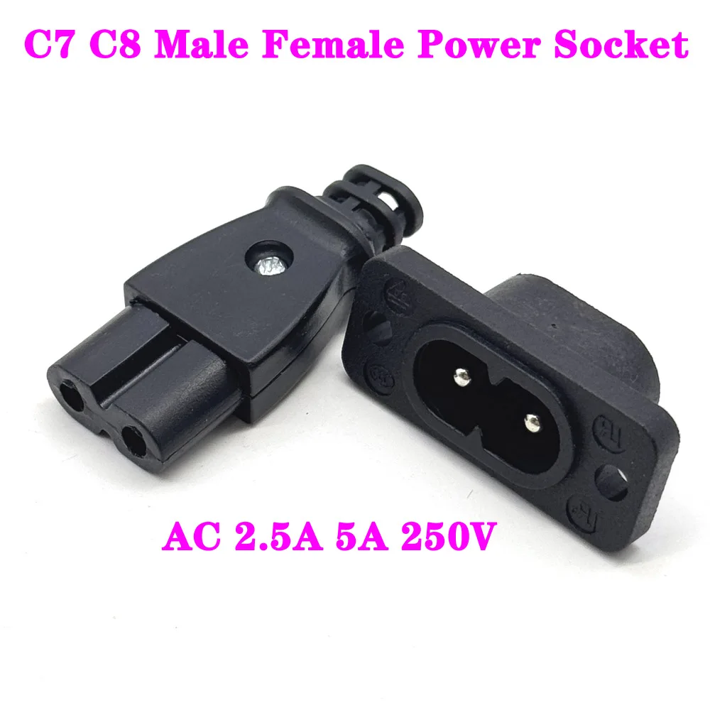 

1pcs C8 Male Power Socket C7 Female Plug Power Outlet Embedded Electric Connector Connector 35mm*15mm AC 2.5A 5A 250v
