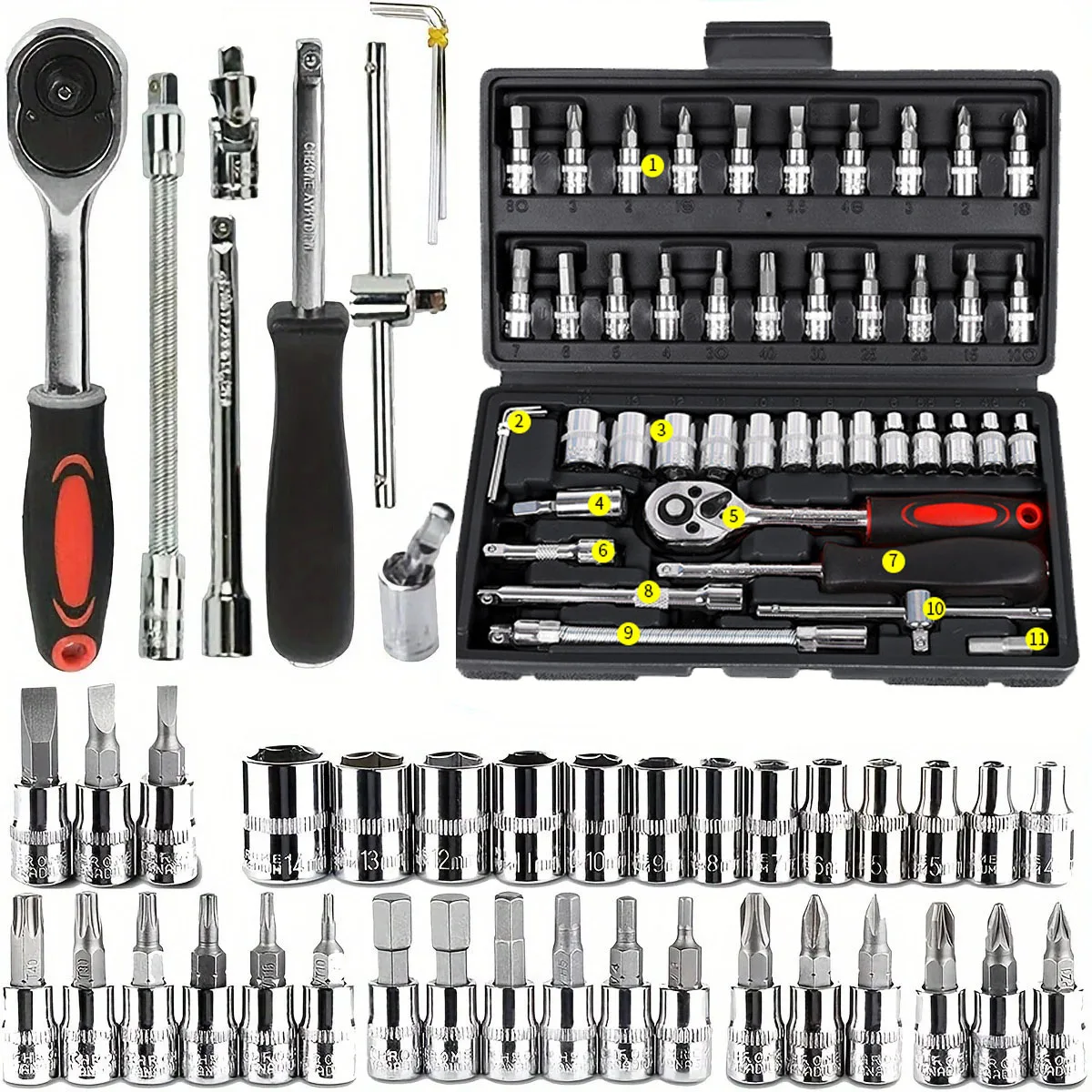 

46-Piece Car Repair Tool Set 1/4-Inch Socket Set Car Repair Tools Pry Ratchet Torque Wrench Combo Auto Maintenance Tools