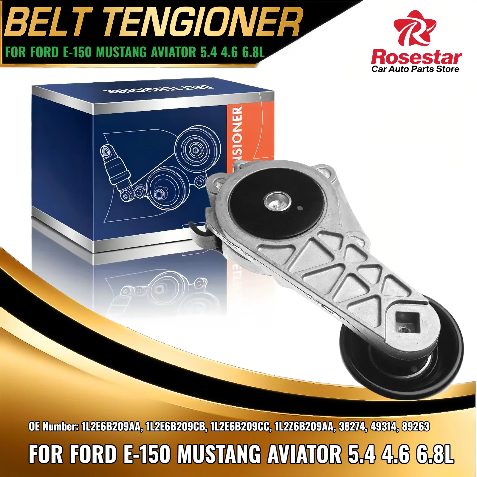 

Belt Tensioner Assembly for Ford F-150 E-150 Mustang Expedition Lincoln Mercury 1L2E6B209AA 1L2E6B209CB 1L2E6B209CC 1L2Z6B209AA