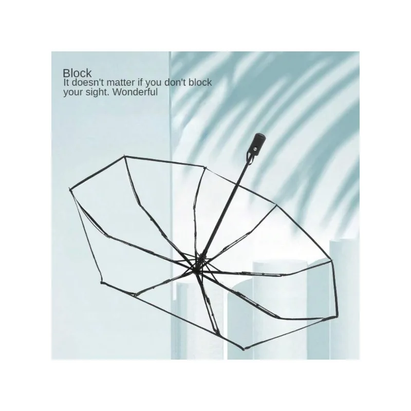 Fully automatic transparent folding umbrella trifold self-opening umbrella small fresh plastic umbrella thickened