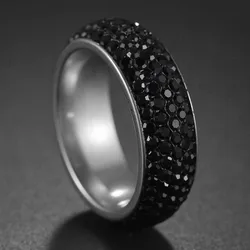 Anillo de cristal negro de 5 filas para mujer, anillos de boda de acero inoxidable, joyería de moda, aniversario de circón