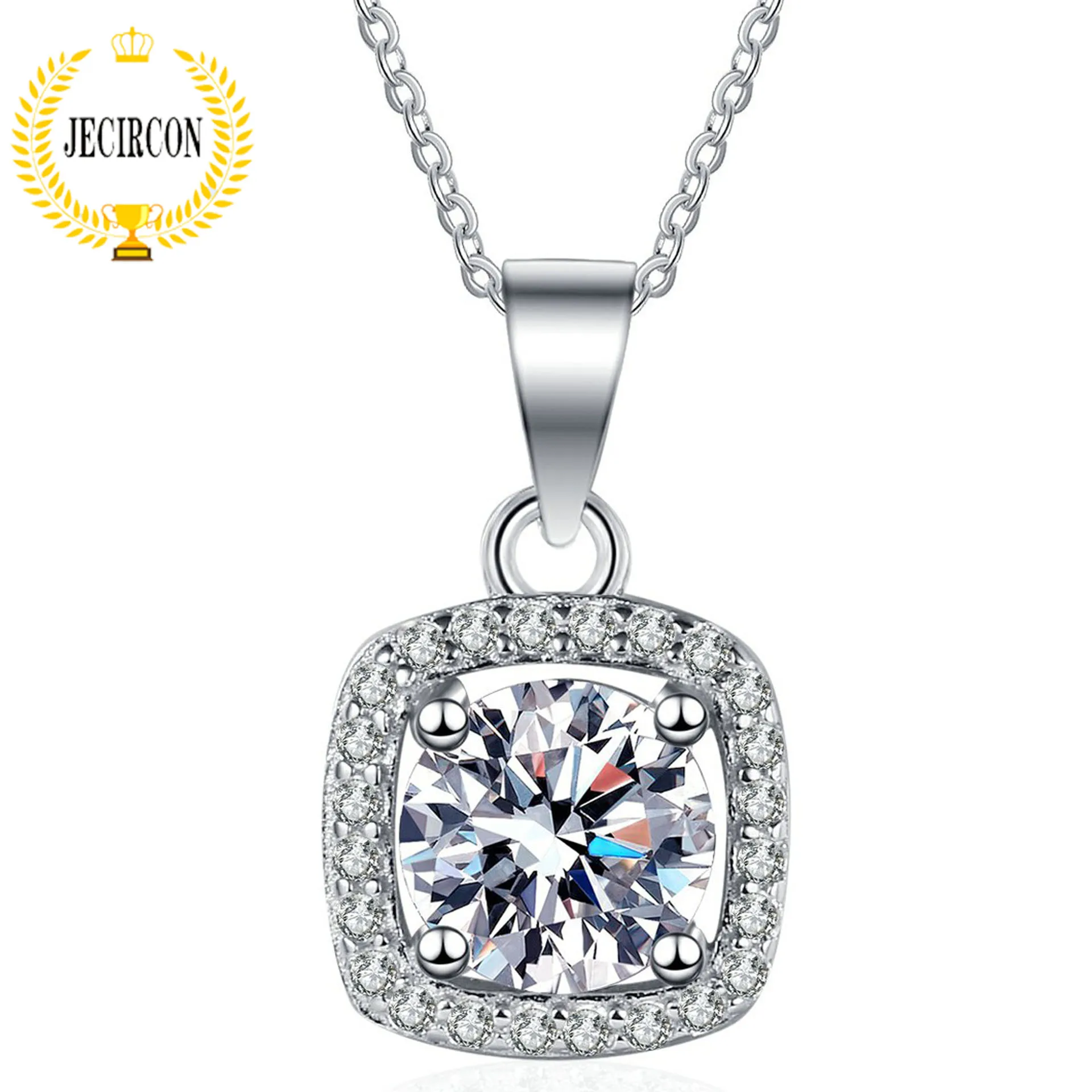 

JECIRCON 925 Sterling Silver Square Micro-inlaid Bezel Pendant Necklace for Women 1/2ct Moissanite Neck Chain Light Luxury Style