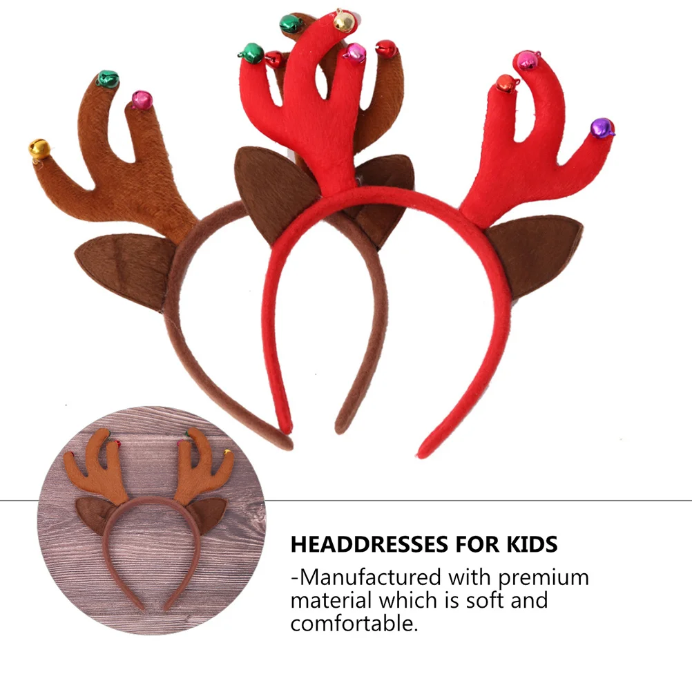 

2Pcs Deer Antler Headbands Red Brown Premium Comfortable Novelty Design Christmas Party Photo Props for Kids Family Fun