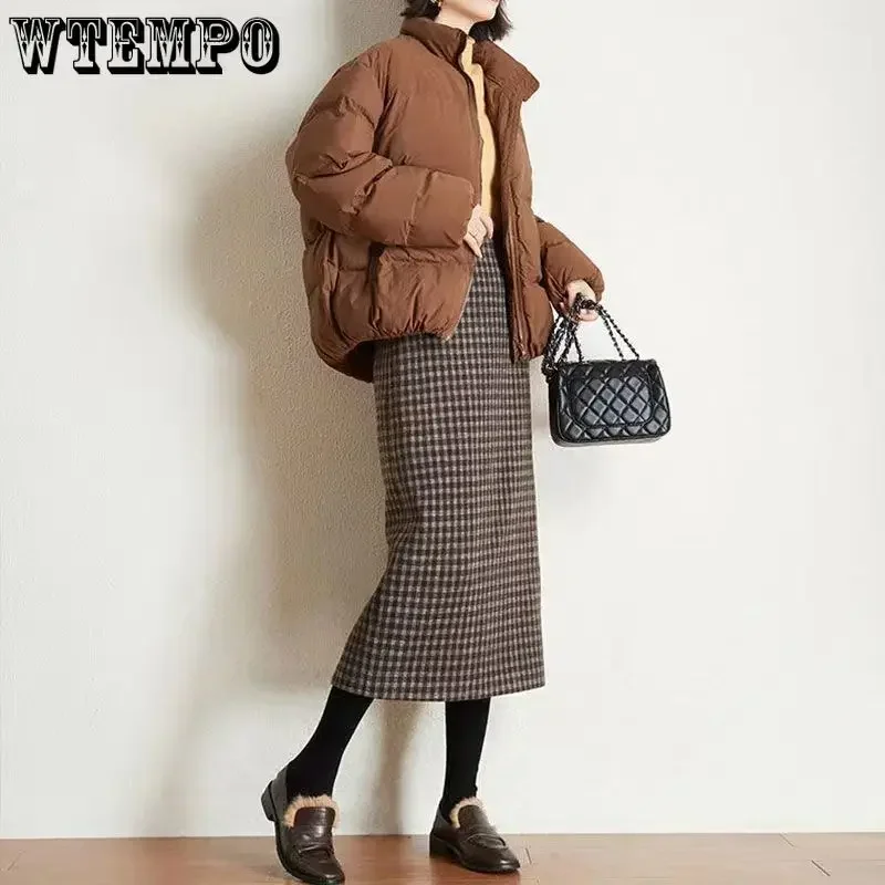 WTEMPO Classic Plaid Midi Skirts Women Autumn Vintage Elegant Office Ladies Behind Slit Designed All-match Harajuku Fashion