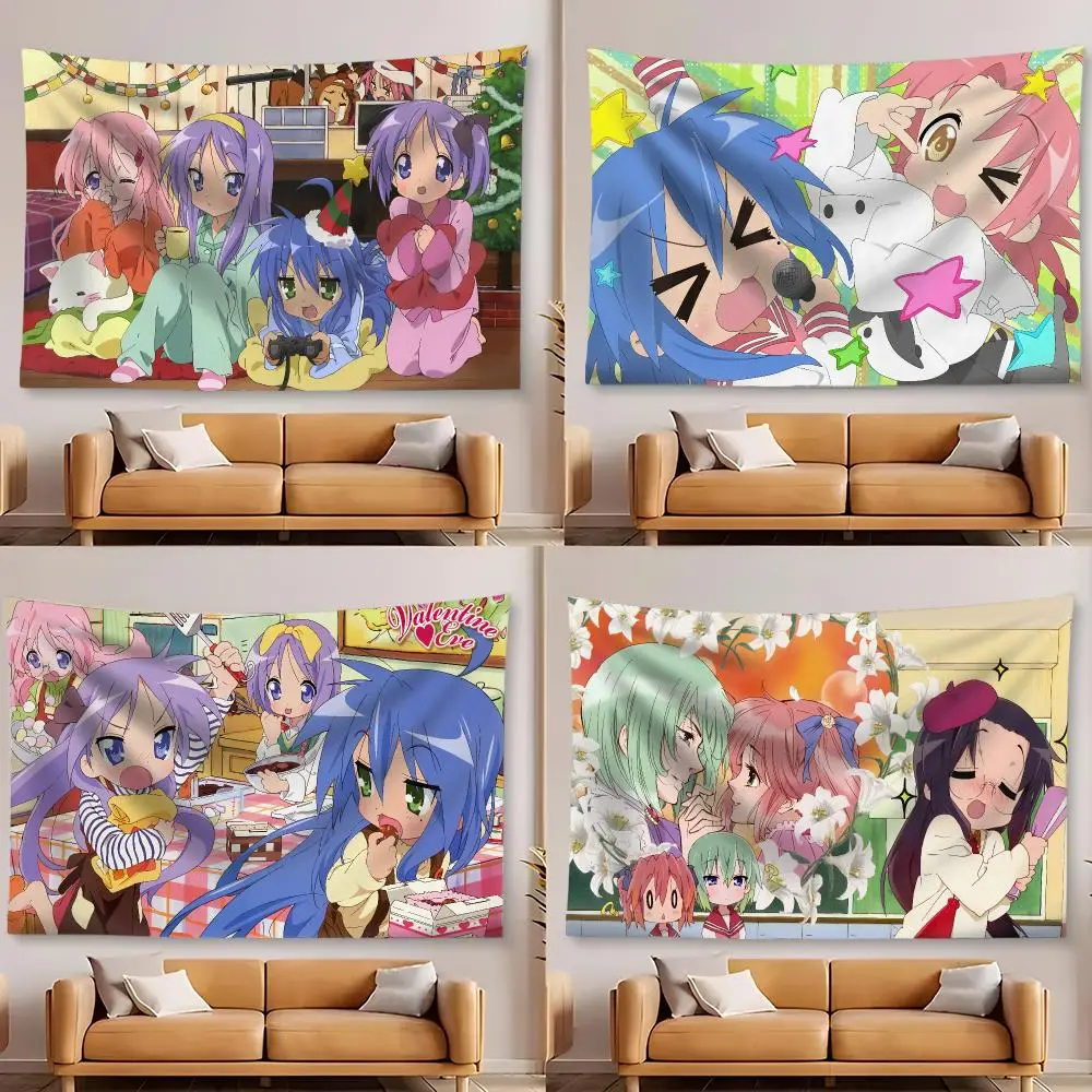 Cartoon L-Lucky Star Cute Tapestry Custom Home Living Room Bedroom Wall Decor Wallpaper Backdrop Cloth With Clips