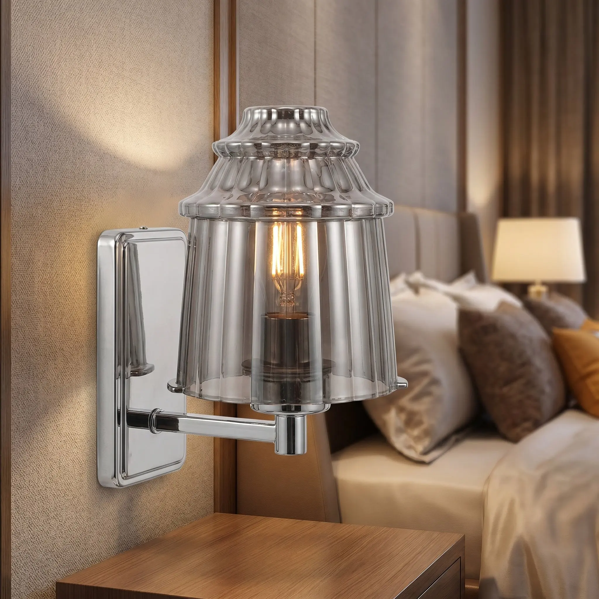 European Ribbed Glass Lamp Shade Grey Vertical Stripes Bell Style Pendant Ceiling Light Cover for Living Room Kitchen Bedroom