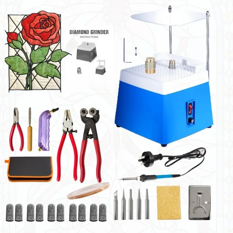Diamond Glass Grinder Wet Grinding Machine Bench Kit DIY Stained Glass Edge Polishing Handcraft Tool Set