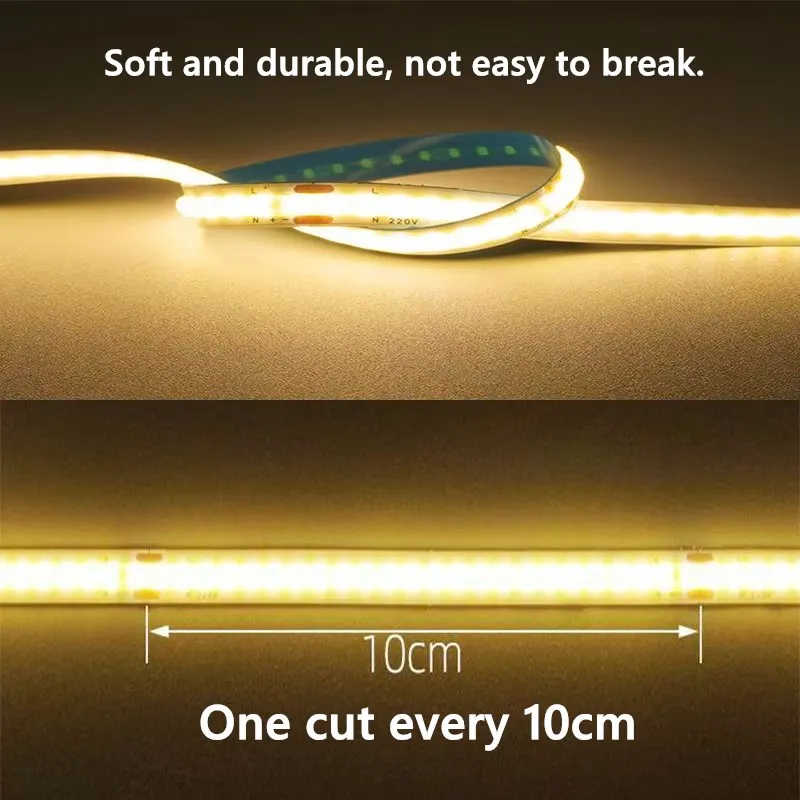 AC 220V COB LED Strip Light Flexible Tape 240LEDs/M Smart IC High Bright Warm Nature White Linear Lighting RA95 Home Decoration