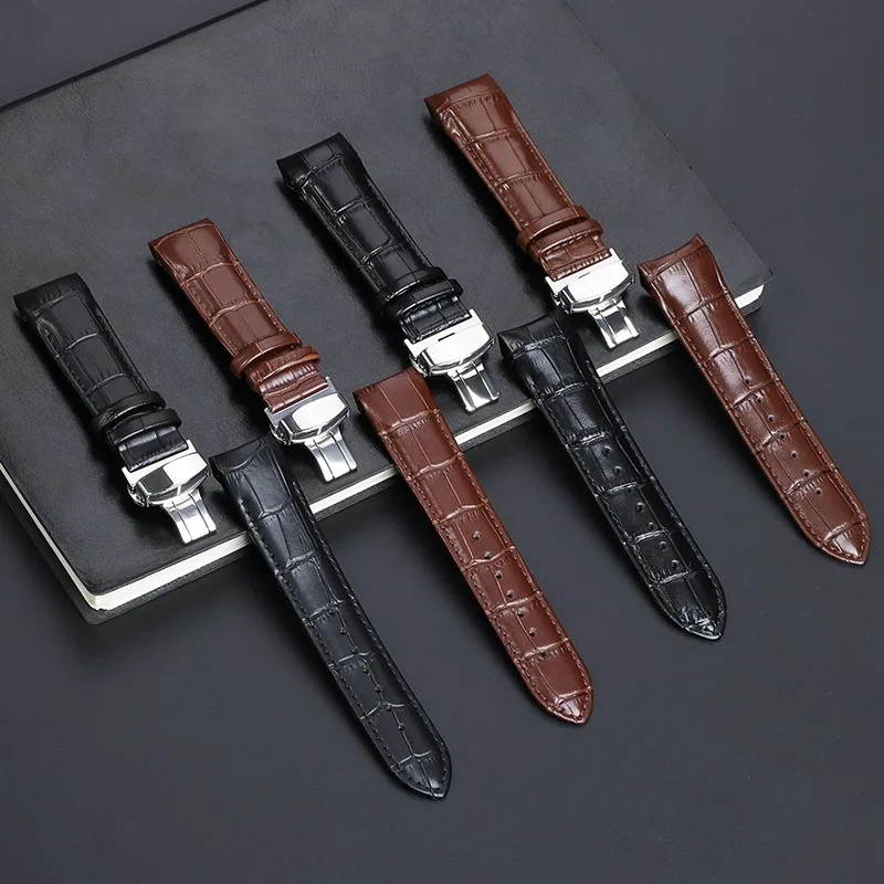 Men Women Genuine Leather Strap Premium Cowhide Watch Band Butterfly Buckle Bracelet 22/23/24mm Band for Tissot T035 607 407 439