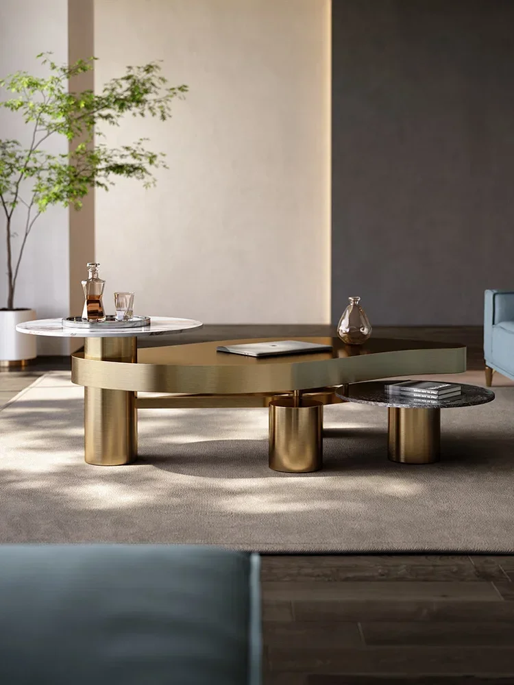 

Rock tea table light luxury household living room size round tea table combination art design sense simple tea table