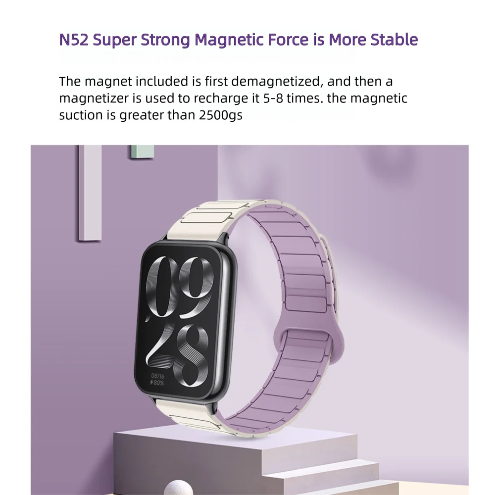 حزام حلقة مغناطيسي لـ Xiaomi Mi Band 9Pro 8Pro Redmi Band 5 4 سوار صديق للبشرة من السيليكون سريع الإصدار على شكل درع