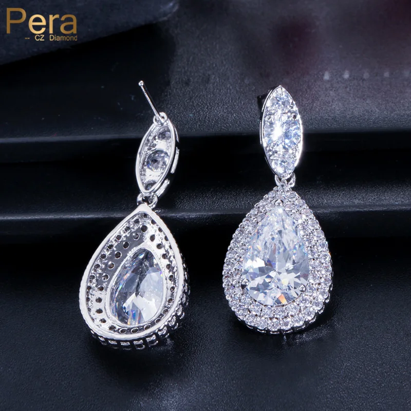 

Pera Fashion Sparkling White Cubic Zirconia Dangle Earrings for Women Bridal Wedding Crystal Party Accessories Jewelry Gift E913