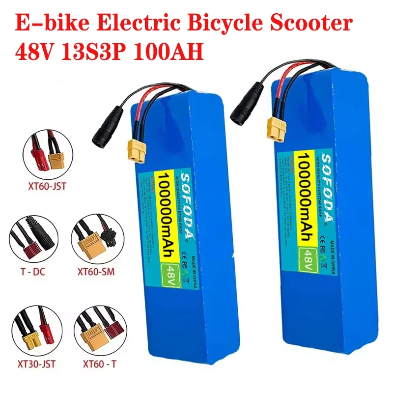New 48V 100Ah 2000W 13S3P DC/T Lithium Ion Battery Pack Suitable for 48V motors with BMS+54.6V Charger