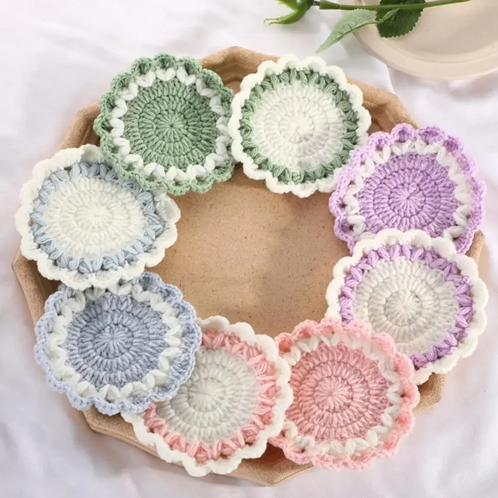 Wave Lace Coaster Simple Fashion Cute Flower Knitted Coasters Hand-woven Thermal Insulation Mat Table Decoration Cup Pads