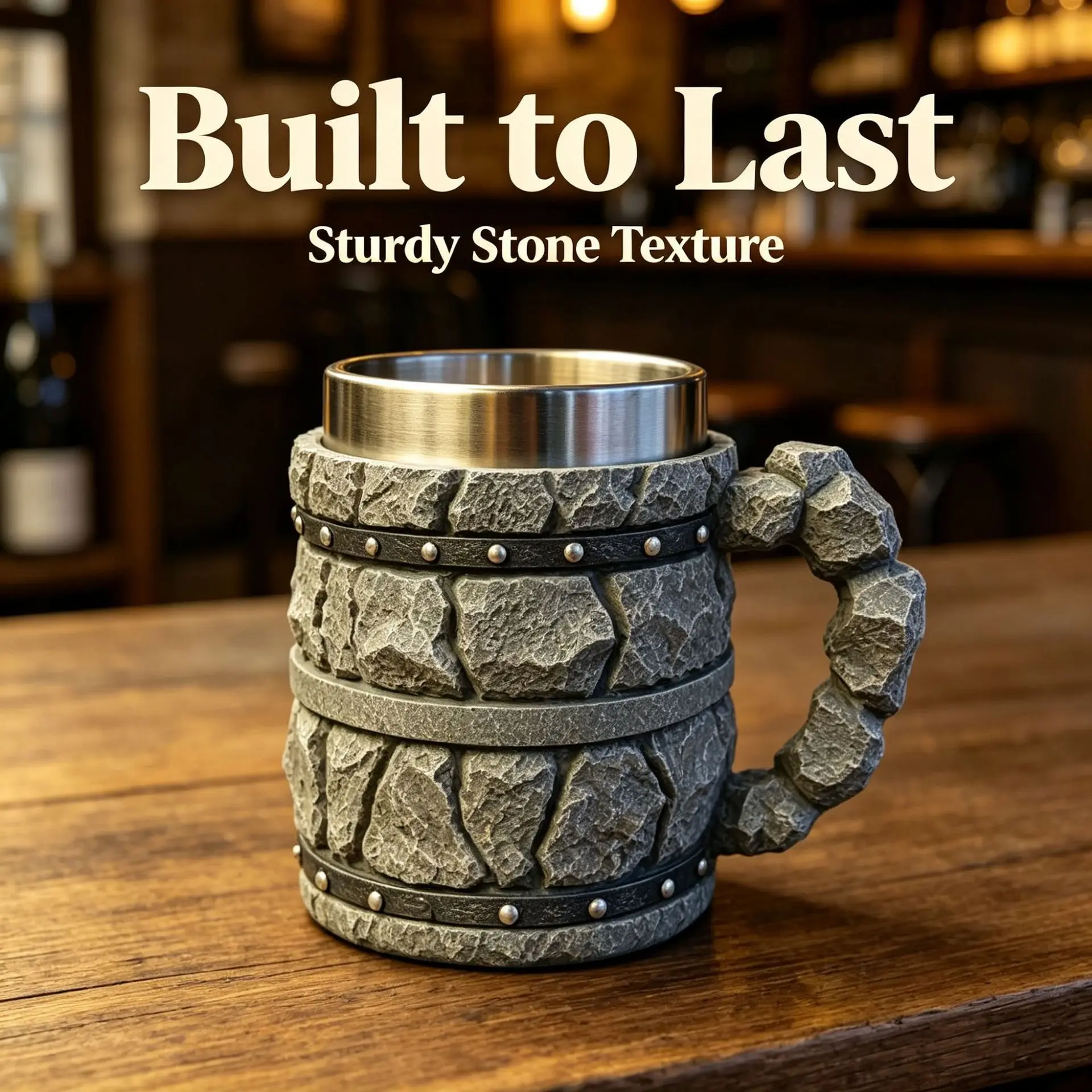 Nordic Viking Rough Stone Beer Mug Medieval Norse Mythology-style Beer Mug Resin Stainless Steel Tankard Men Birthday Gift