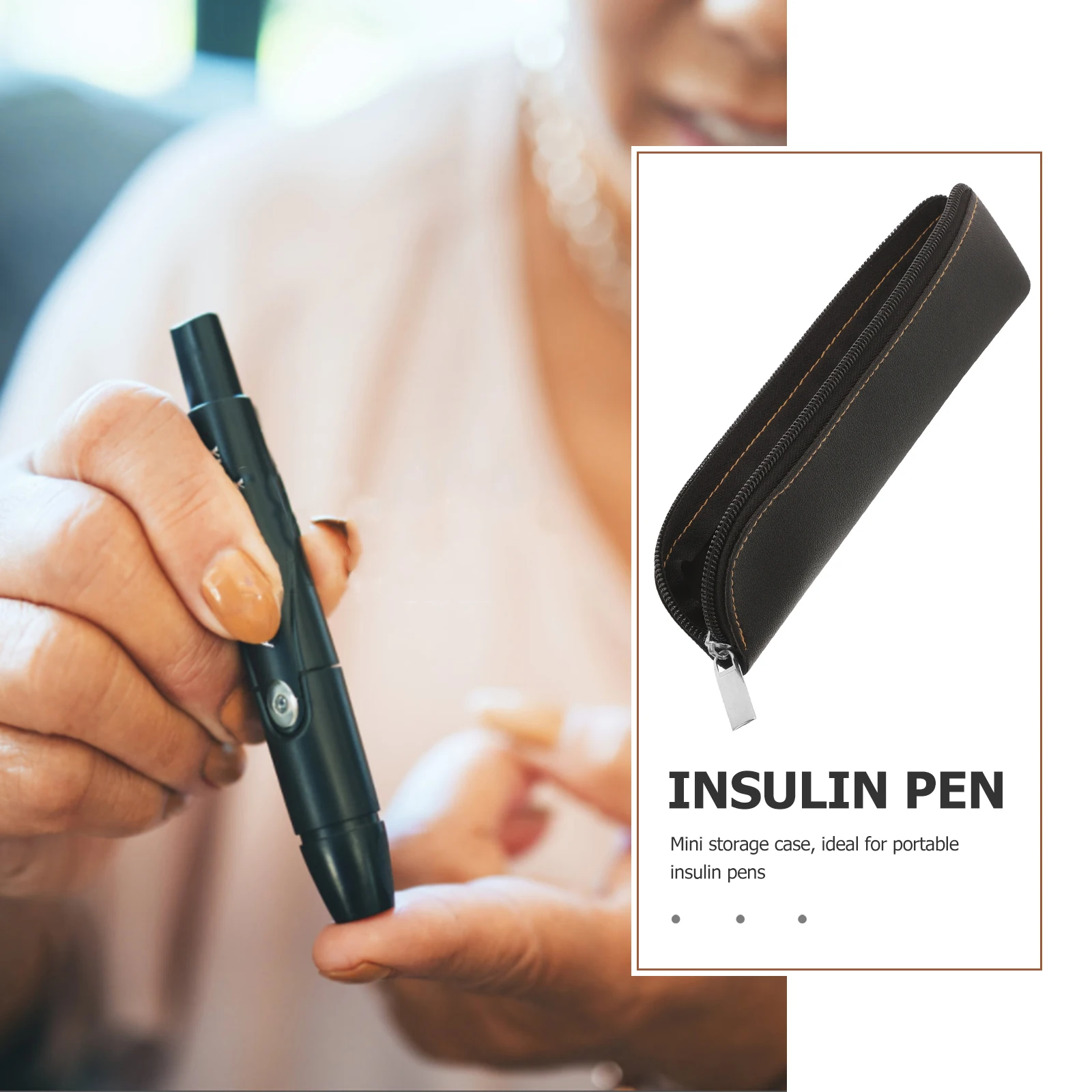 

Insulin Pen Case Mini Storage Bag Protective Sleeve Portable Pouch Black Simple Design For Health Monitoring Accessories