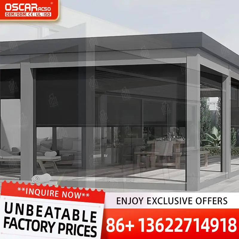 Wholesale Electric Motorized Aluminum Frame Fabric Vertical Drop Pergola Blinds Outdoor Windproof UV Ideal for Gardens Patios Ba