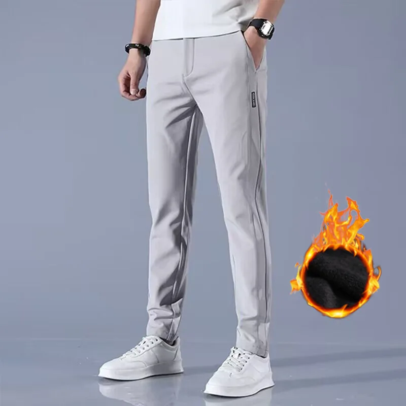 Pantaloni casual in velluto invernale da uomo spessi da lavoro elasticizzati sottili in vita elastica da jogging all'aperto pantaloni classici coreani in pile da uomo