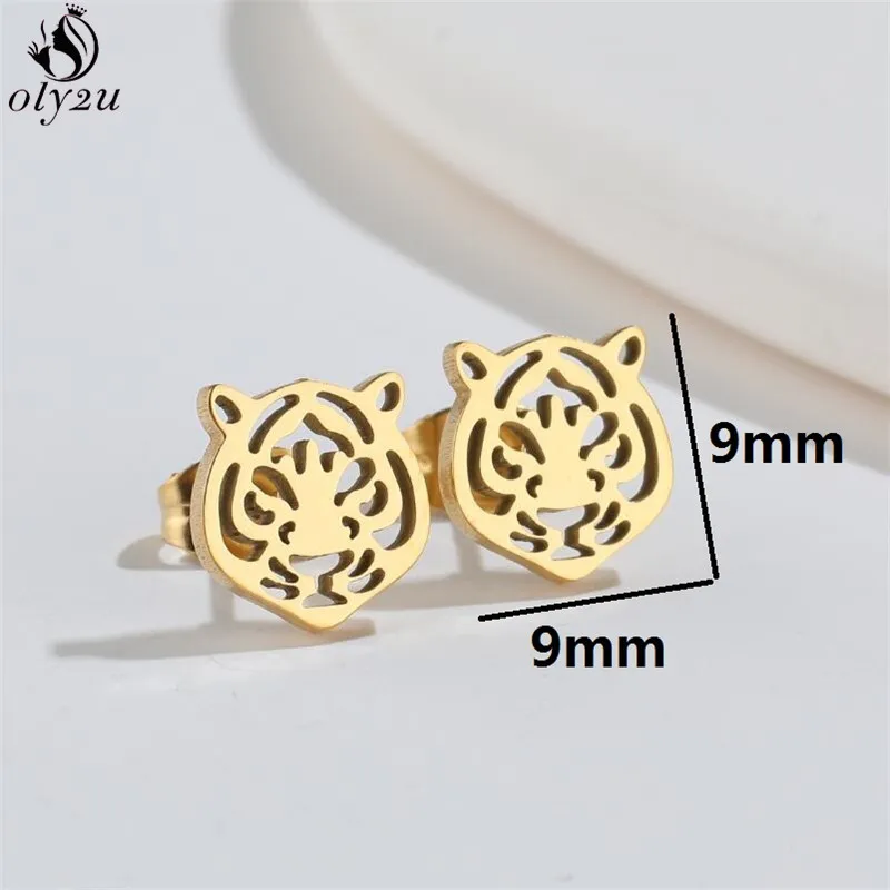 Cartoon Animal Tiger Stud Earrings Small Wild Animals Earings for Girls Stainless Steel Jewelry Women boucle d\'oreille 2024