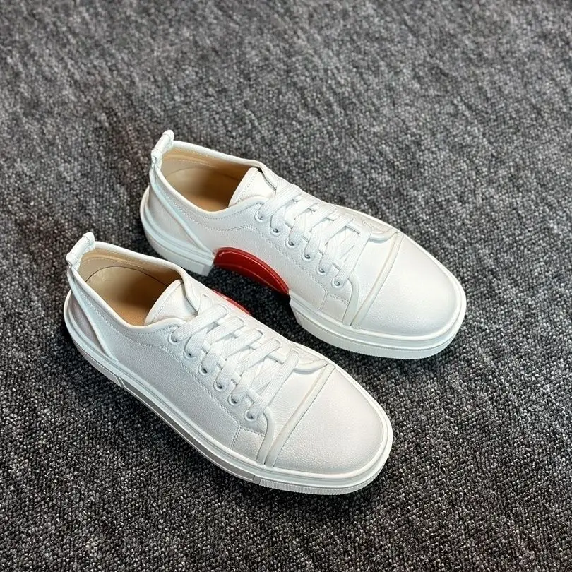

2024 Spring and Autumn New Men's White Casual Shoes Men's Round Head Breathable Lace-up Casual Shoes Red Sole
